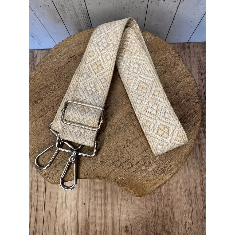 White Beige Neutral Purse Strap Wide Bag Strap Boho Crossbody Purse Strap